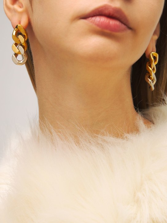 Saint Laurent: 3 curb chain links earrings - Gold/Silver - women_1 | Luisa Via Roma