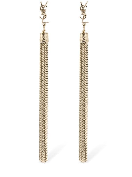 Saint Laurent: Loulou Bo chain tassel earrings - Altın Rengi - women_0 | Luisa Via Roma