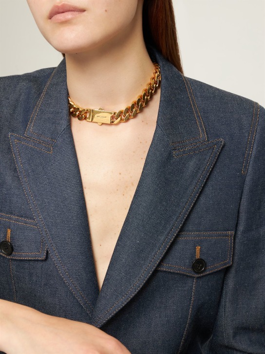 Saint Laurent: Two tone chunky chain short necklace - Gold - women_1 | Luisa Via Roma