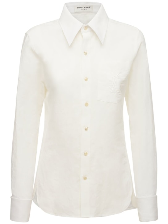 Saint Laurent: Camisa Classic de algodón y lino - Blanco Opaco - women_0 | Luisa Via Roma