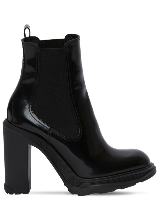 Alexander McQueen: 120mm Brushed leather ankle boots - Siyah - women_0 | Luisa Via Roma