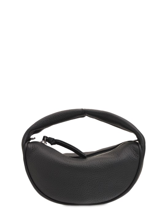 BY FAR: Baby Cush flat leather top handle bag - Siyah - women_0 | Luisa Via Roma