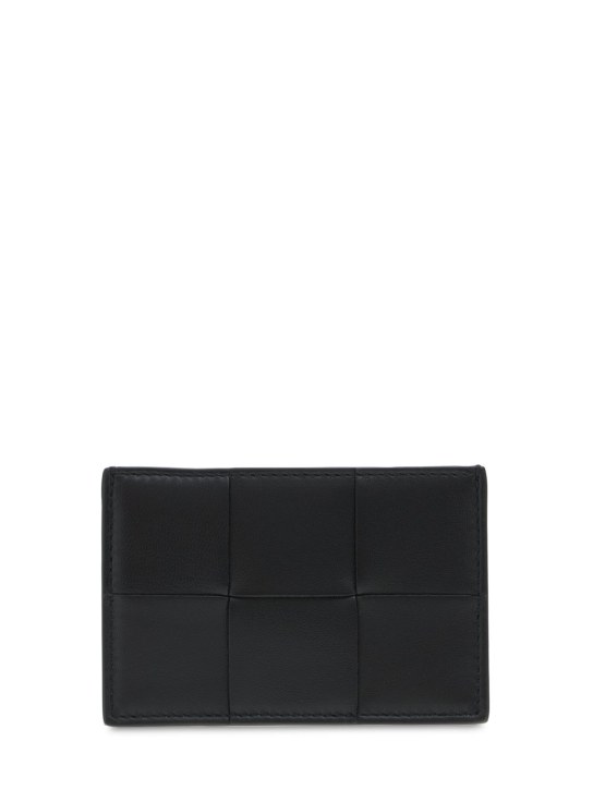Bottega Veneta: Cassette leather credit card case - Black-gold - women_0 | Luisa Via Roma