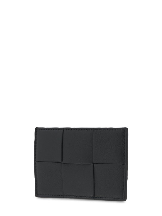 Bottega Veneta: Cassette leather credit card case - Black-gold - women_1 | Luisa Via Roma