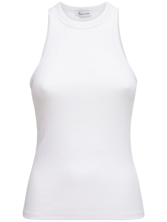 ANINE BING: Eva ribbed cotton jersey tank top - White - women_0 | Luisa Via Roma