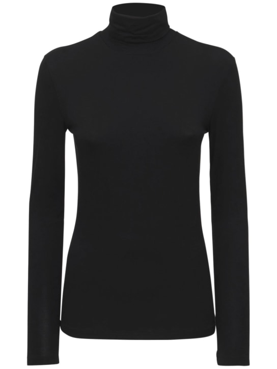 Max Mara: Camiseta cuello alto de viscosa stretch - Negro - women_0 | Luisa Via Roma