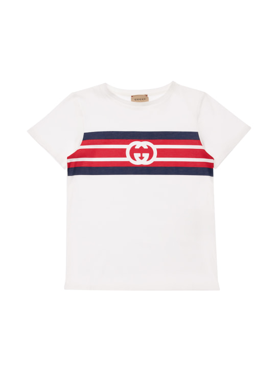 Gucci: Logo printed cotton jersey t-shirt - White - kids-girls_0 | Luisa Via Roma