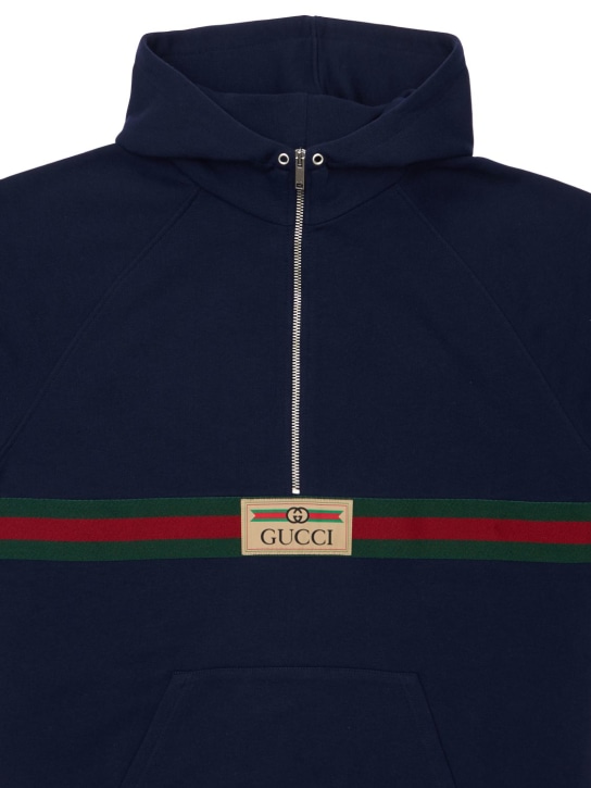 Gucci: Chaqueta de algodón con logo - Azul Marino - kids-girls_1 | Luisa Via Roma