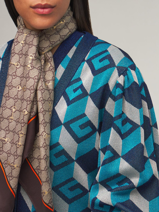Gucci: GG & Horsebit print silk scarf - Beige/Ebony - women_1 | Luisa Via Roma