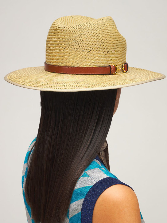 Gucci: Chapeau à bord large en paille détail Horsebit - Beige - women_1 | Luisa Via Roma