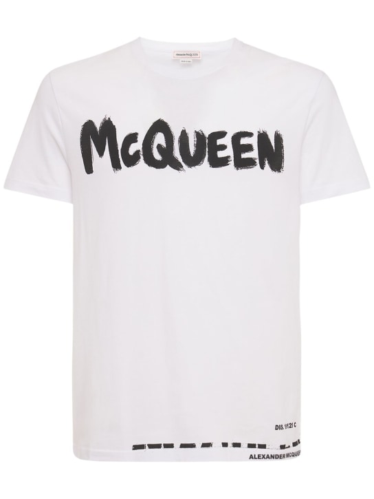 McQueen: GRAFFITI LOGO PRINT COTTON T-SHIRT - men_0 | Luisa Via Roma