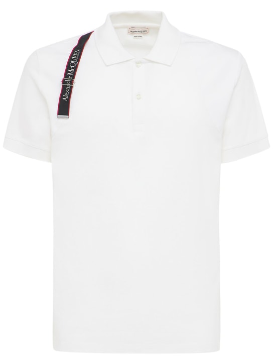 Alexander McQueen: Logo tape harness cotton polo shirt - White - men_0 | Luisa Via Roma