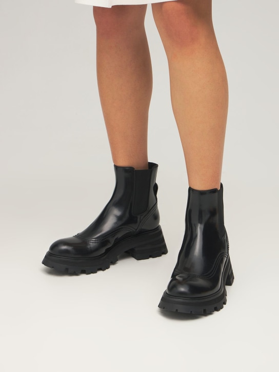 Alexander McQueen: 60mm Wander brushed leather combat boots - Black - women_1 | Luisa Via Roma