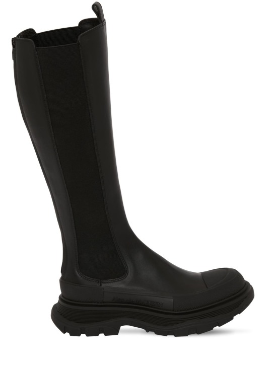 Alexander McQueen: 45mm Tread Slick leather tall boots - Siyah - women_0 | Luisa Via Roma
