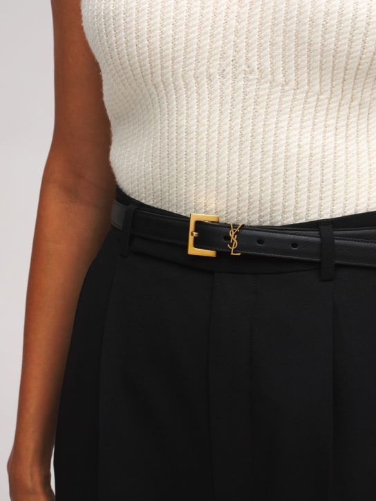 Saint Laurent: 20mm Monogram leather belt - Black - women_1 | Luisa Via Roma