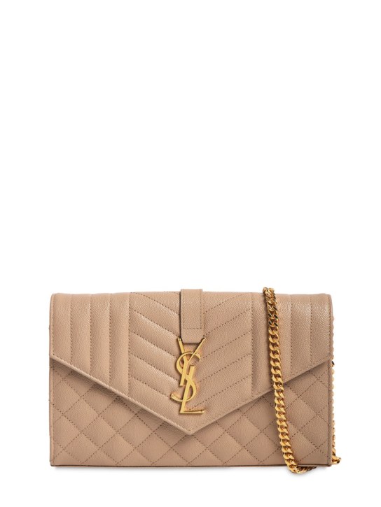 Saint laurent large monogram quilted 2024 leather wallet on a chain