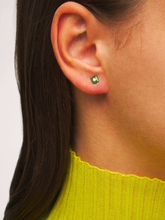 EÉRA: Mini 18kt gold stud mono earring - Green/Crystal - women_1 | Luisa Via Roma