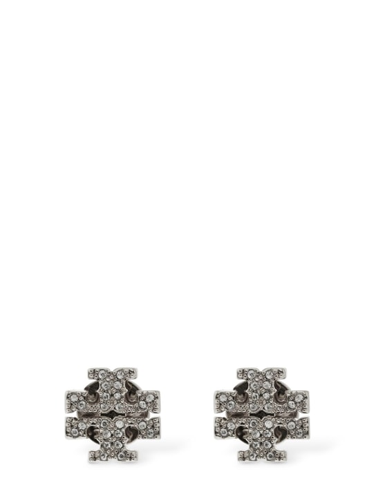 Tory Burch: Kira pavé small stud earrings - Silver - women_0 | Luisa Via Roma