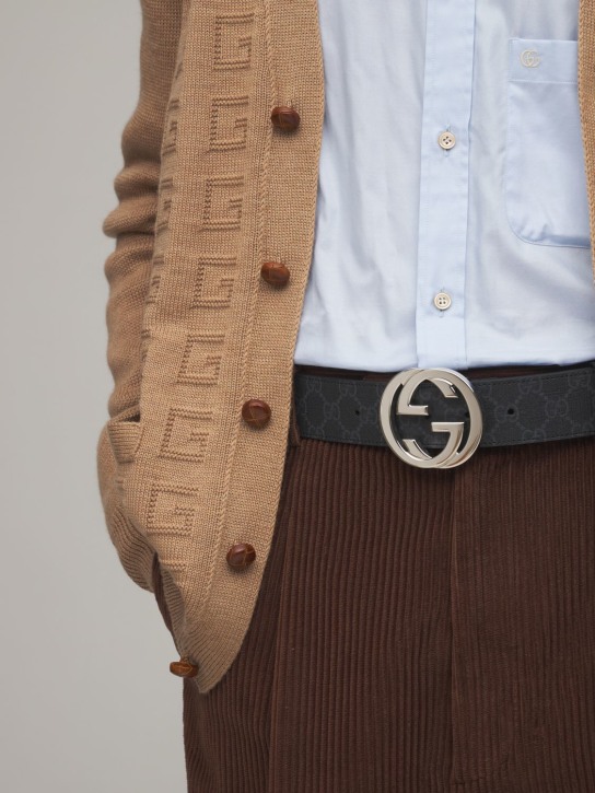 Gucci: Cintura in tela GG Supreme e pelle 4cm - Nero - men_1 | Luisa Via Roma