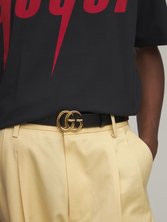 Gucci: 3cm GG leather belt - Black - men_1 | Luisa Via Roma