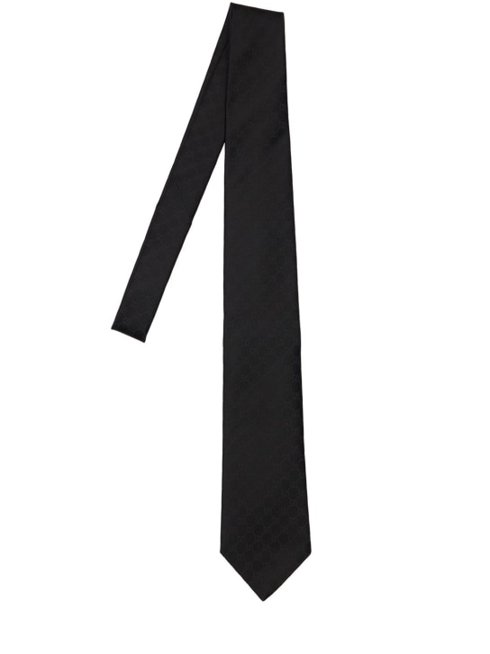 Gucci: 8cm GG silk jacquard tie - Siyah - men_0 | Luisa Via Roma