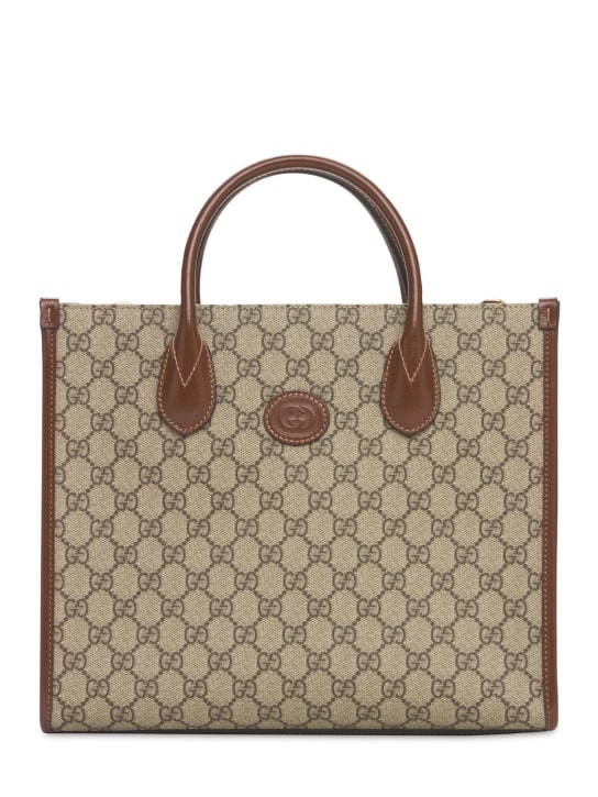 Gucci: GG Supreme canvas small tote bag - Beige - men_0 | Luisa Via Roma