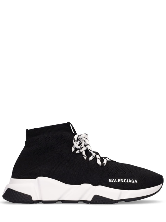 Balenciaga: 30mm Speed knit lace-up sneakers - Black - women_0 | Luisa Via Roma