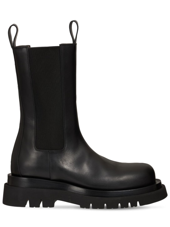 Bottega Veneta: 55mm Lug leather beatle boots - Siyah - women_0 | Luisa Via Roma