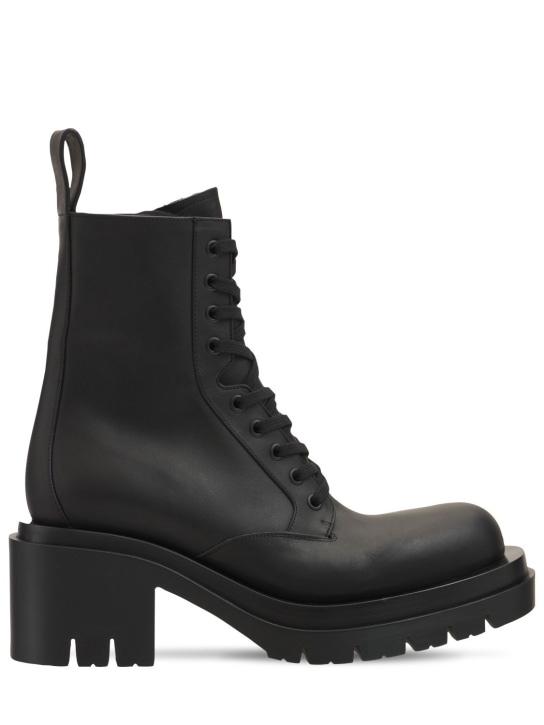 Bottega Veneta: 70mm Lug leather lace-up boots - Siyah - women_0 | Luisa Via Roma