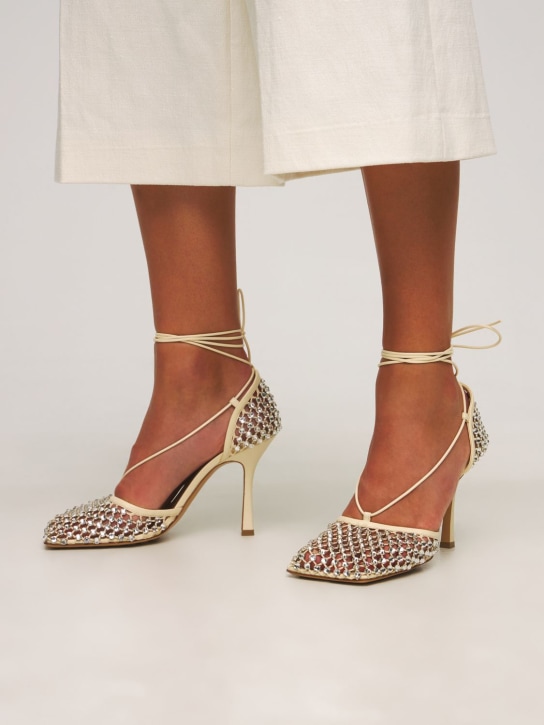 Bottega Veneta: 90mm Sparkle stretch sandals - Toile - women_1 | Luisa Via Roma