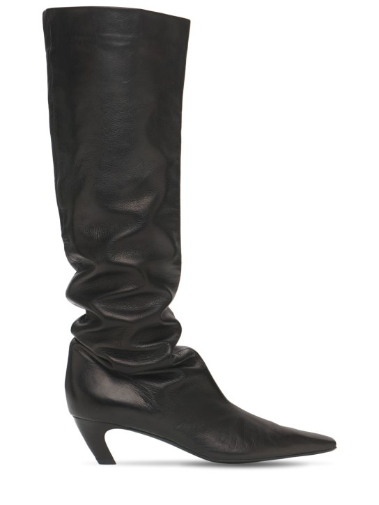 Khaite: Stivali alti Davis in pelle 50mm - Nero - women_0 | Luisa Via Roma