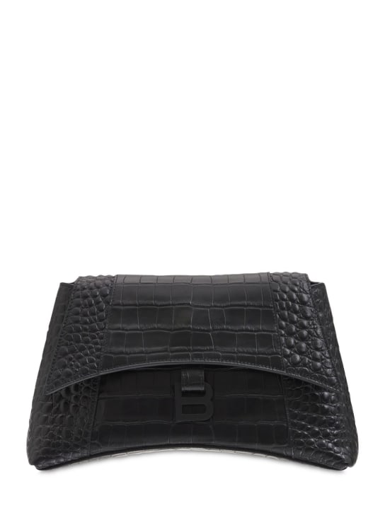 Balenciaga: Small Soft Hour leather shoulder bag - Siyah - women_0 | Luisa Via Roma