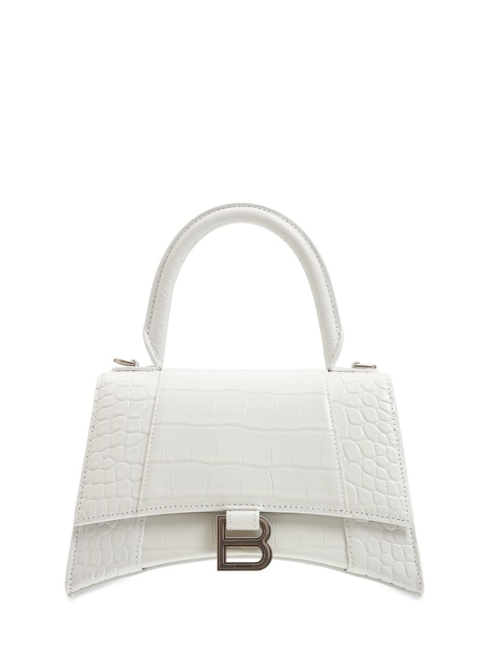 Balenciaga: Small Hourglass embossed leather bag - Beyaz - women_0 | Luisa Via Roma