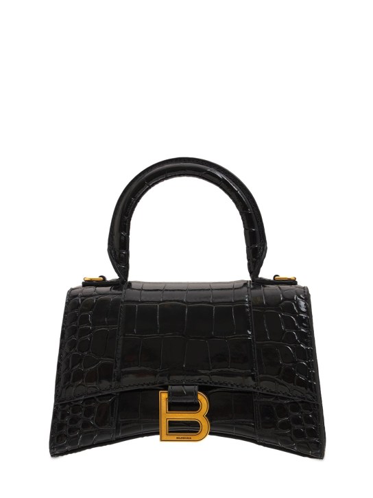 Balenciaga: XS Hourglass croc embossed leather bag - Black - women_0 | Luisa Via Roma