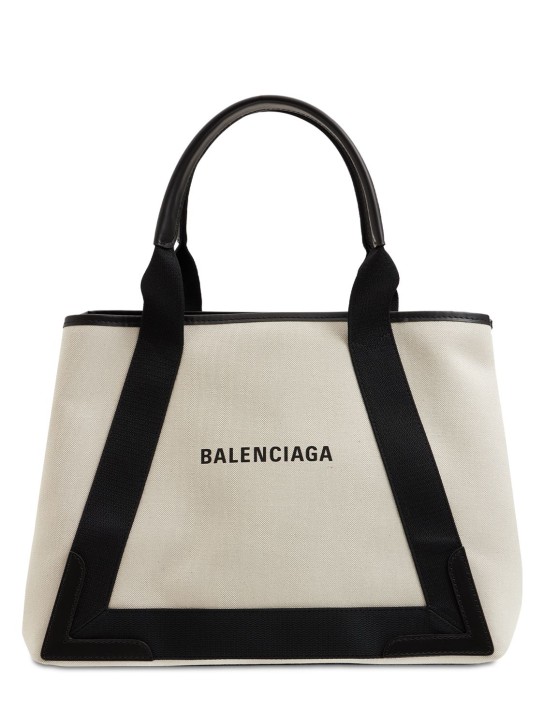 Balenciaga: Borsa shopping media Navy Cabas in tela - Natural/ B - women_0 | Luisa Via Roma