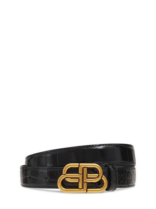 Balenciaga: 3cm BB leather belt - Black - women_0 | Luisa Via Roma