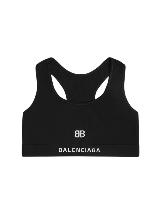 Balenciaga: Sostén deportivo de algodón jersey - Negro - women_0 | Luisa Via Roma