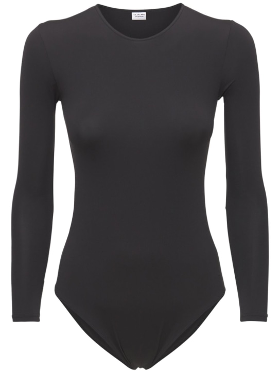 Balenciaga: 弹力平纹针织连体衣 - 黑色 - women_0 | Luisa Via Roma