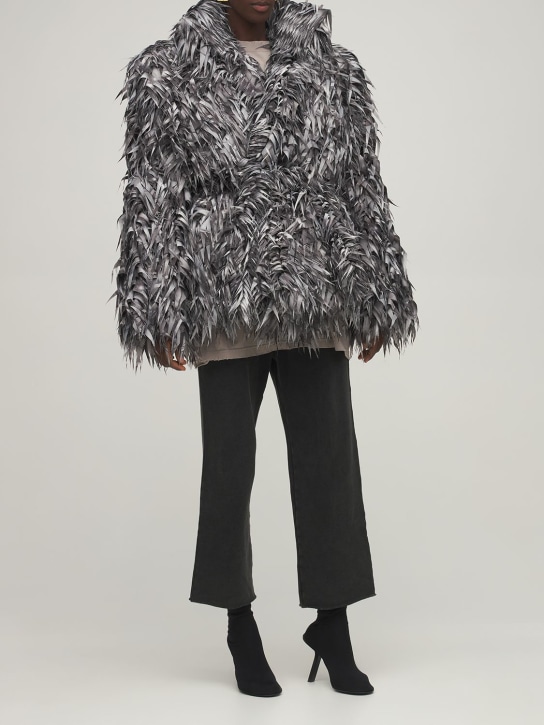 Balenciaga: Laser cut faux fur jacket - Beyaz/Siyah - women_1 | Luisa Via Roma