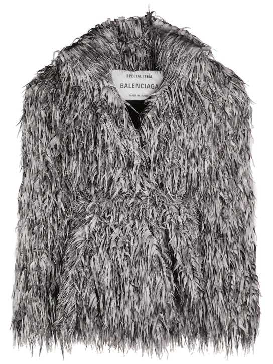 Balenciaga: Laser cut faux fur jacket - Beyaz/Siyah - women_0 | Luisa Via Roma
