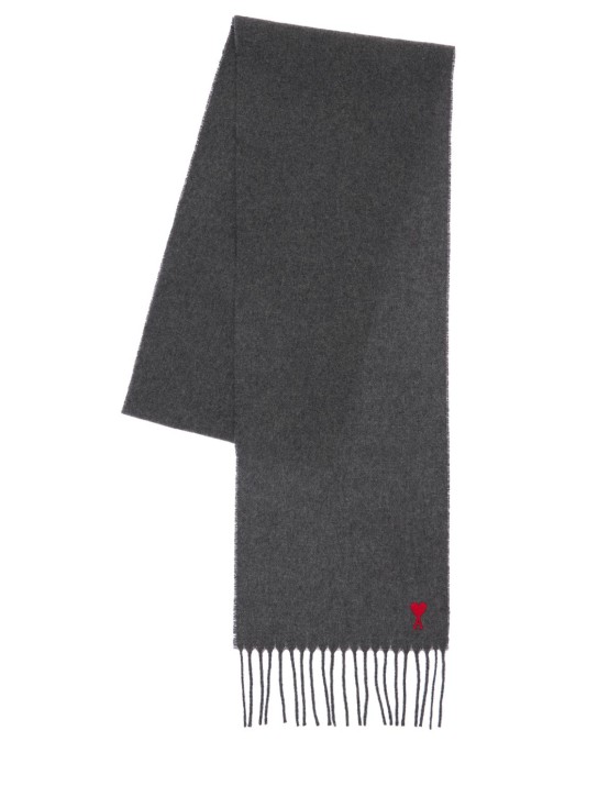 AMI Paris: Logo heart patch wool knit scarf - men_0 | Luisa Via Roma