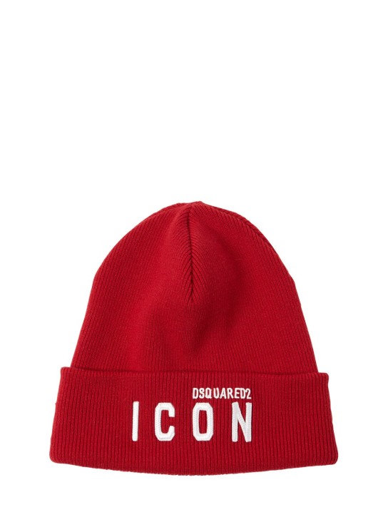 Dsquared2: Icon patch wool knit beanie - men_0 | Luisa Via Roma