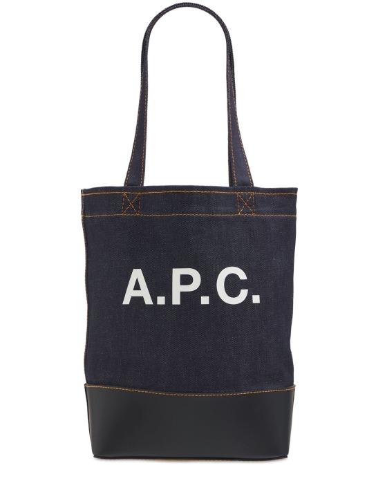 A.P.C.: Small Axel denim & leather tote bag - Koyu Lacivert - women_0 | Luisa Via Roma