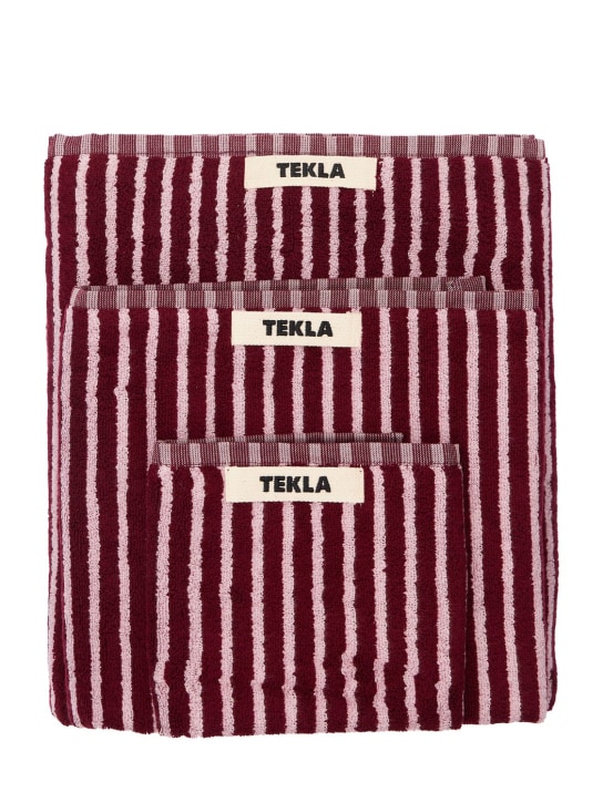 Tekla: Lot de 3 serviettes de bain en coton biologique - Rose/Rouge - ecraft_0 | Luisa Via Roma