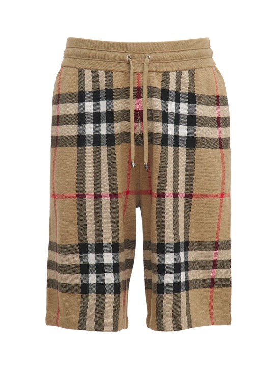 Burberry: Shorts in maglia di lana e seta check - Archive Beige - men_0 | Luisa Via Roma