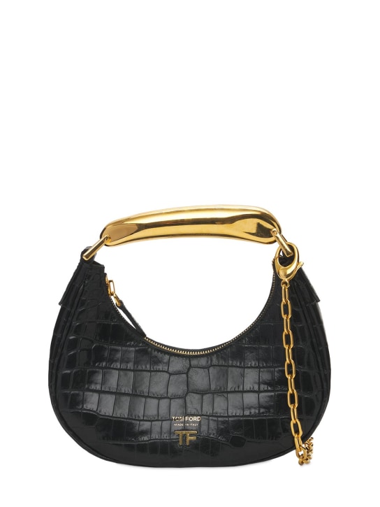 Tom Ford: Mini Bianca croc embossed shoulder bag - Black - women_0 | Luisa Via Roma