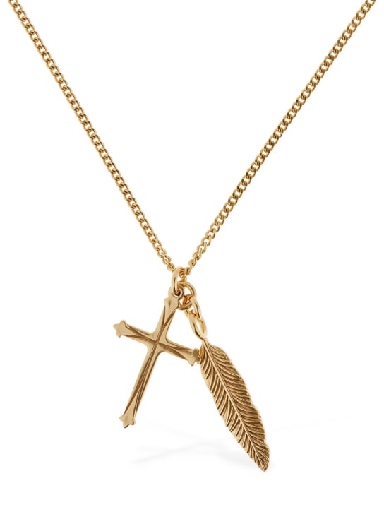 Emanuele Bicocchi: Cross & feather pendant necklace - Altın Rengi - men_0 | Luisa Via Roma
