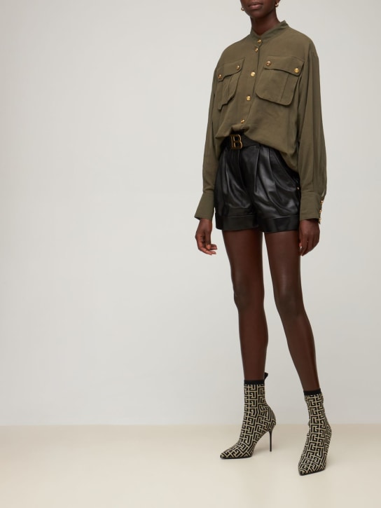 Balmain: High waist belted leather shorts - women_1 | Luisa Via Roma