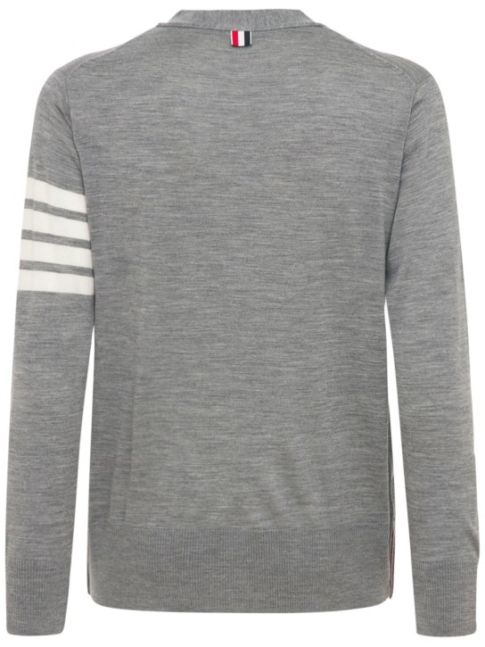 Thom Browne: 4-Bar Wool fine knit cardigan - Grey - men_4 | Luisa Via Roma