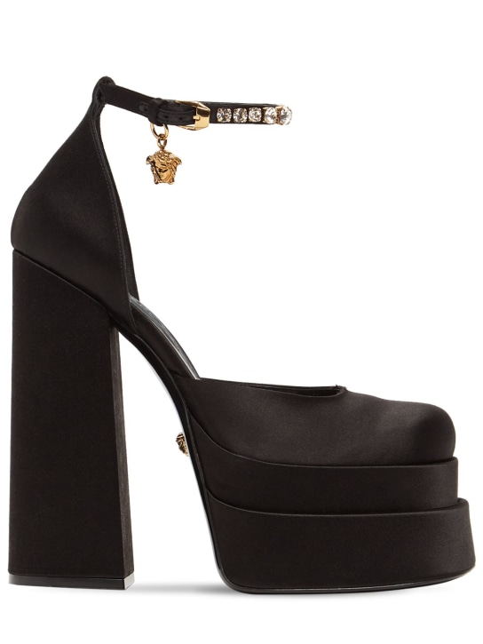 Versace: Zapatos pumps de satén con plataforma 155mm - Negro - women_0 | Luisa Via Roma